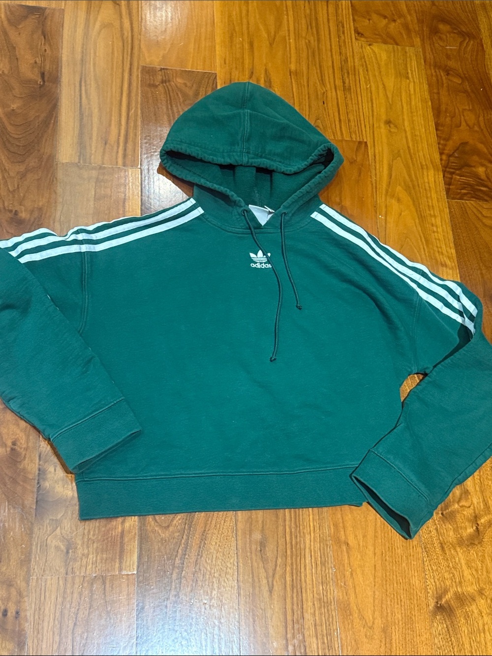 Adidas Green Three-Stripe cropped Hoodie Sweatshirt size Small